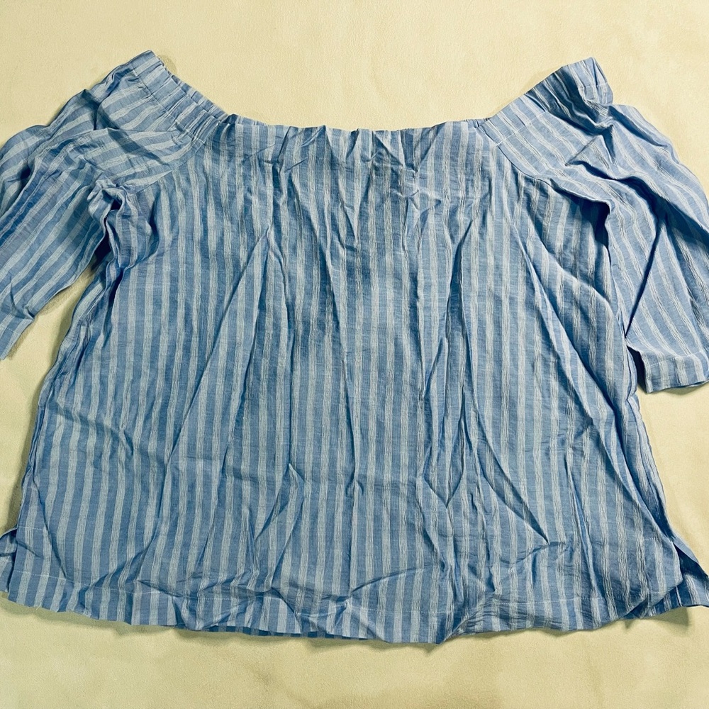 Ann‎ Taylor Blue Striped Off-Shoulder Blouse